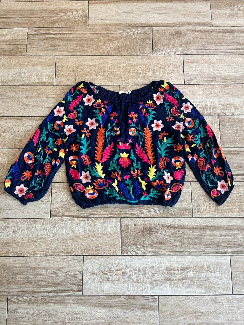 Womens Soft Surroundings Blue Floral Stitched Blouse - M